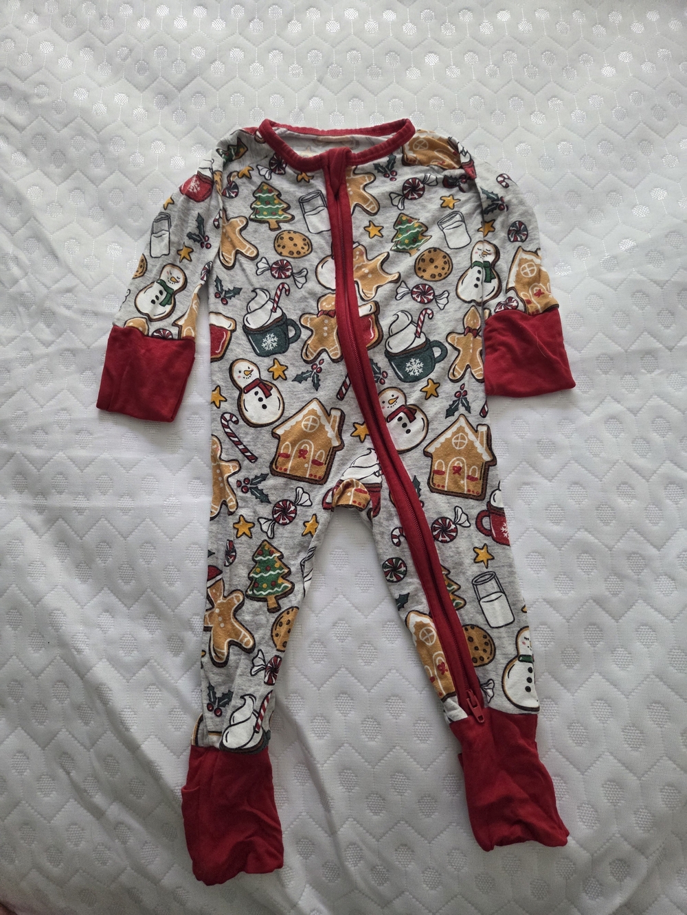 Little Sleepies Holiday Cookie & Snowman Footie Pajamas - Red Trim